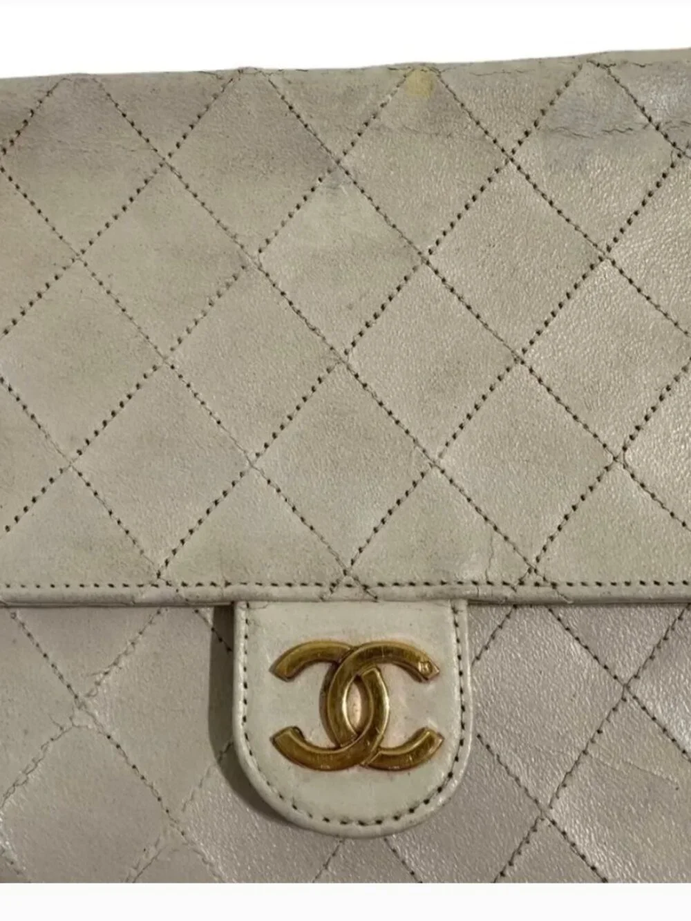 💯 Authentic Chanel Beige Quilted Shoulder Bag with Gold Chain w COA